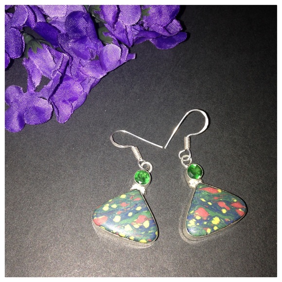 NewππSterling Silver Mosaic Jasper Earrings