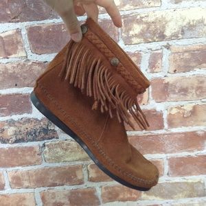 Leather fringe moccasins