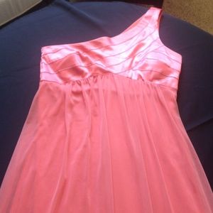 Peach/coral colored one shoulder prom dress