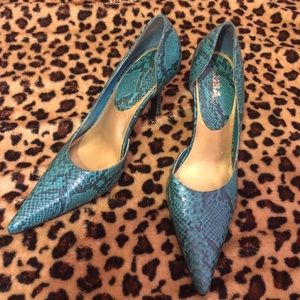 Blue snake skin heels