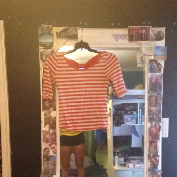 Red/Orange and cream stripped form fitting shirt