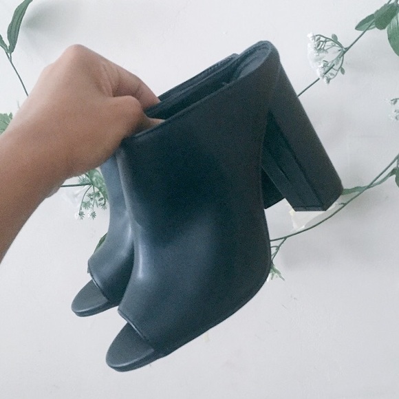 Black Leather Mules