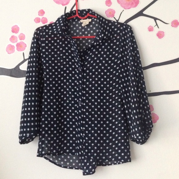 Polka Dot Navy Chiffon Blouse
