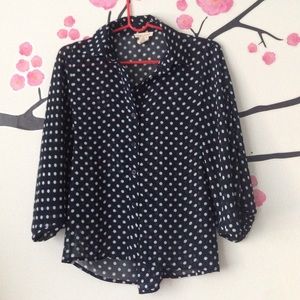 Polka Dot Navy Chiffon Blouse