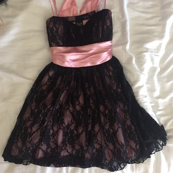 Black lace and pink dress