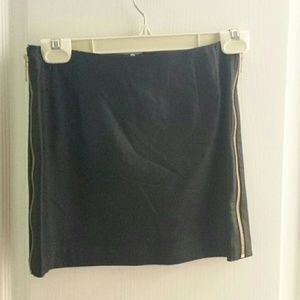 H&M Black Sateen Skirt with Gold Side Zips