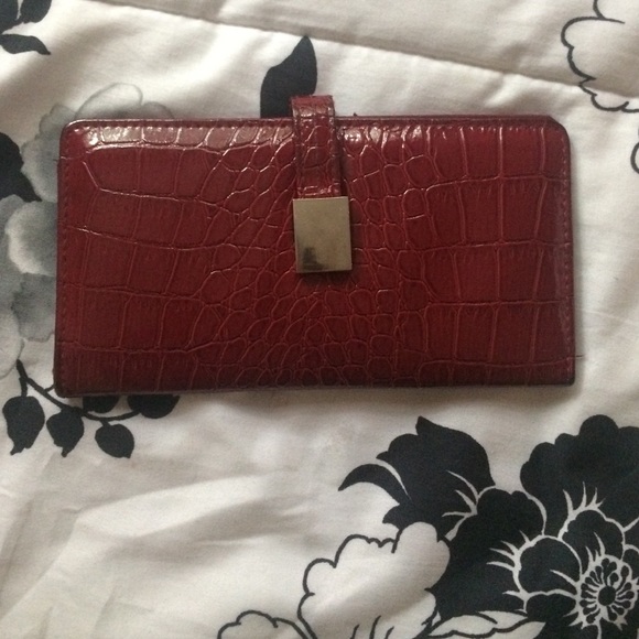 Red Leather Wallet Clutch