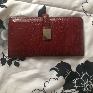 Red Leather Wallet Clutch