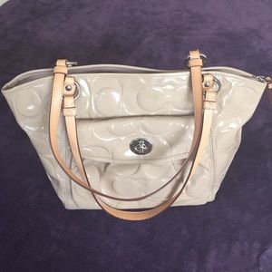 Authentic Coach Beige Patent Leather Tote
