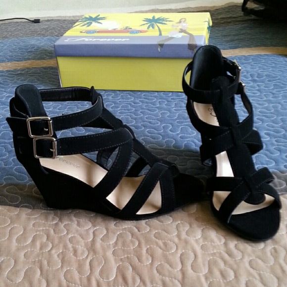 Black suede wedges