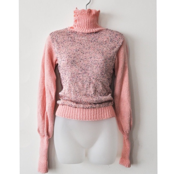 Vintage Peachy Pink Knit Sweater, High Collar/Sz S