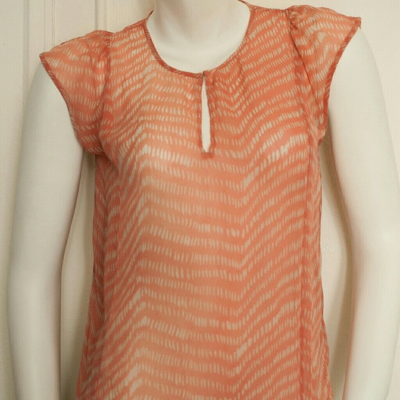 Sheer abstract chevron print silk tunic blouse