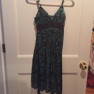 teal and brown dress
