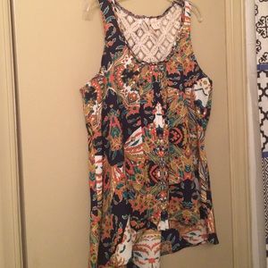 Red Camel Printed Tank Top w/ Lace Accents