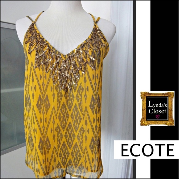SOLD ❗️Anthropologie Ecote yellow grey tank top