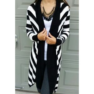 WHBM Black and White Stripe Cardigan