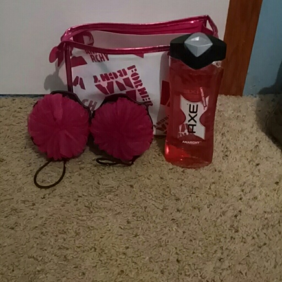 Bag, body scrub, 3 loofahs