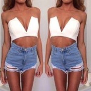 White deep v plunge bustier crop top bralette