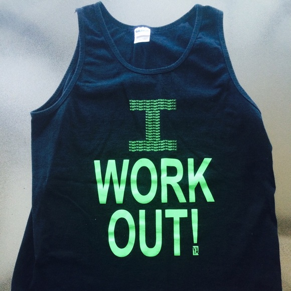Guys Black "I Work Out" Tank M