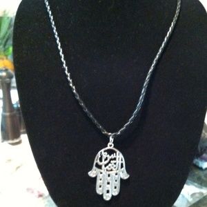 Necklace Black braided With Hamsa hand charm