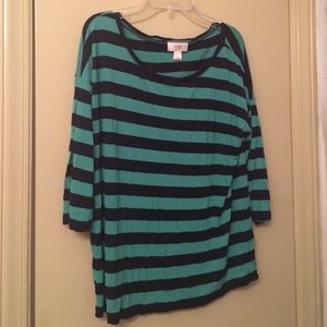 LOFT Teal & Navy Striped Shirt