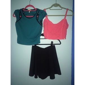 2 crops tops and hi-rise skirt bundle