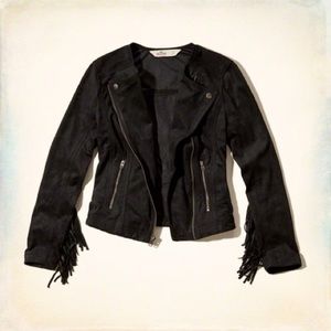 Faux-Suede Moto Fringe Jacket