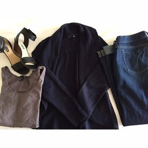Dark Navy Blue Cardigan Sweater Top