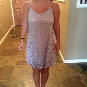 Sparkly silver and beige dress