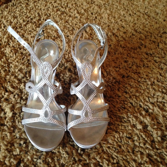 Strappy silver and sparkly heels