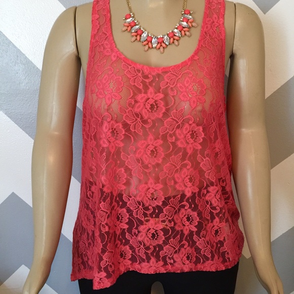 Coral lace top! - Picture 2 of 4