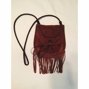 Brown suede crossbody bag with fringe