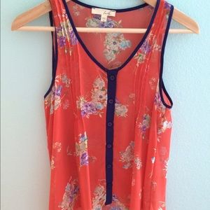 Orange Flower Tank Top Blouse