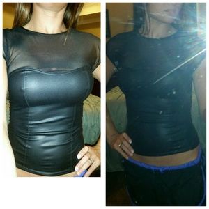 Black Bebe faux leather top