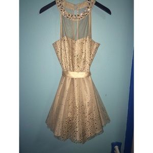 High neck champagne colored dress