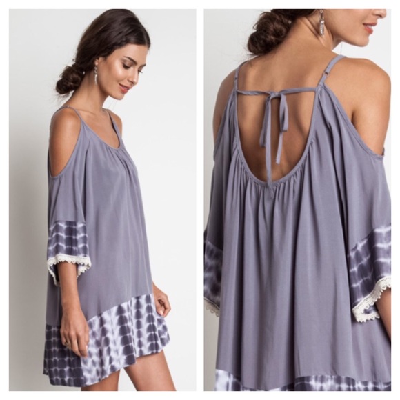 ❗️LAST❗️️ Tie Dye Cold Shoulder Crochet Dress - Picture 3 of 4