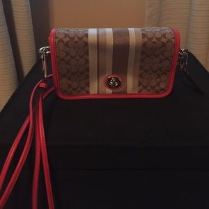 Coach Crossbody - Tan with Orange Trim