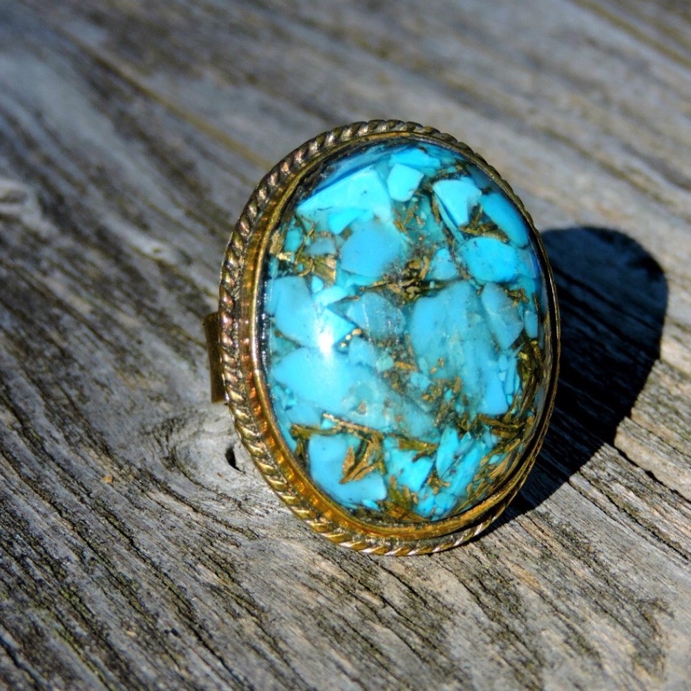 Gold Vein Mojave Turquoise Natural Stone Ring