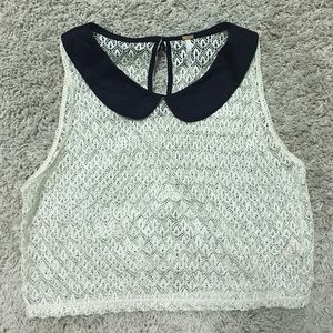 Free People Cream/ Black Peter Pan Collar Crop Top