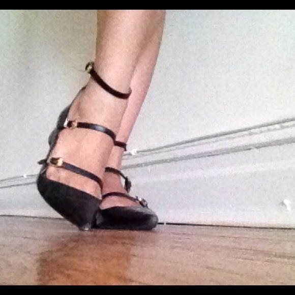 Zara Three Ankle Strap Pointed Flats Leather 38