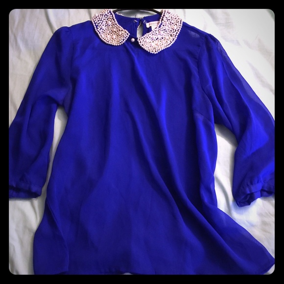 Peter Pan Pearl Collar Sheer 3/4 Sleeve Top