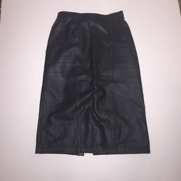 Retro Vintage Black Leather Pencil Skirt Sz 9/10