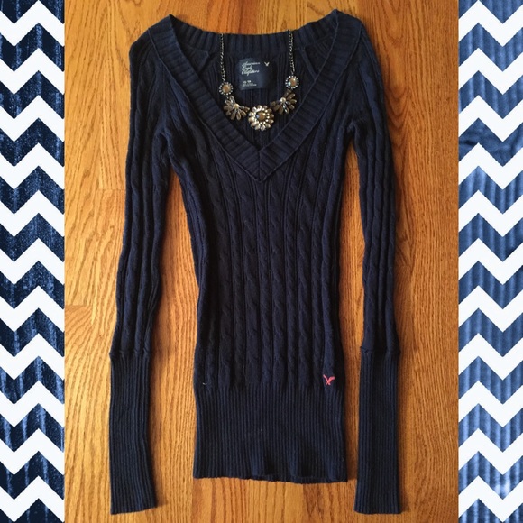 American Eagle Navy Blue Cable Knit Sweater