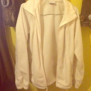 White fleece Columbia jacket.