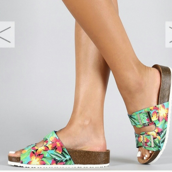 Breckelle floral buckle footbed sandals