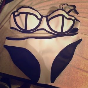Black and white triangle bathing suit