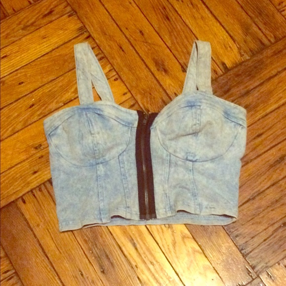 Topshop Tops - Denim-Look Cropped Bustier Top