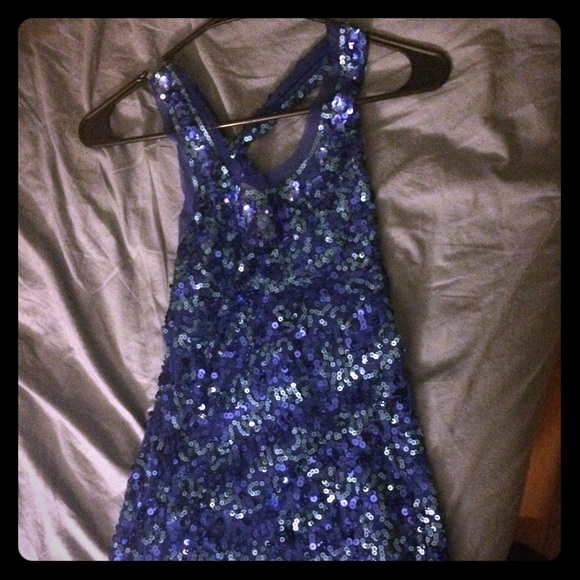 Blue sequin mini dress