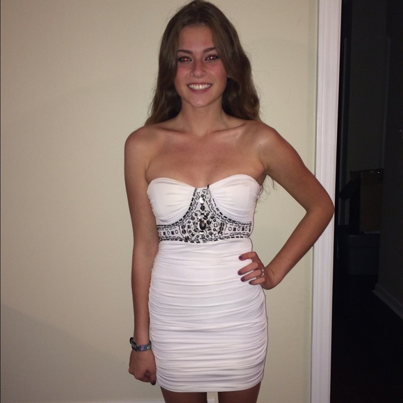 White beaded strapless dress