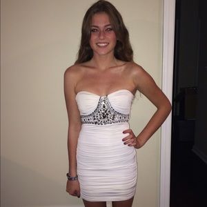 White beaded strapless dress